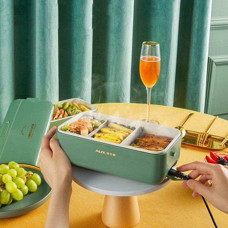 220V Electric Lunch Box Water Free Portable Lunch Heating Box Rice Cooker Constant Temperature Heating Mini Food Warmer 800ml