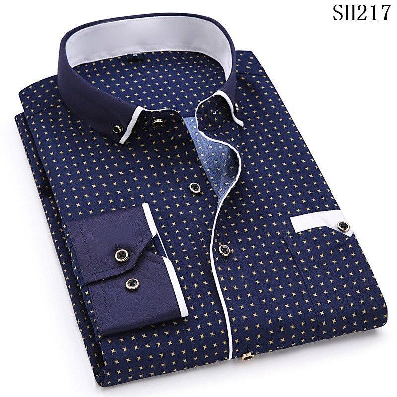 Men Fashion Casual Long Sleeve Print Shirt Slim Fit Male Social Business Dress Shirt Youth Clothing Soft Comfortable With Pocket