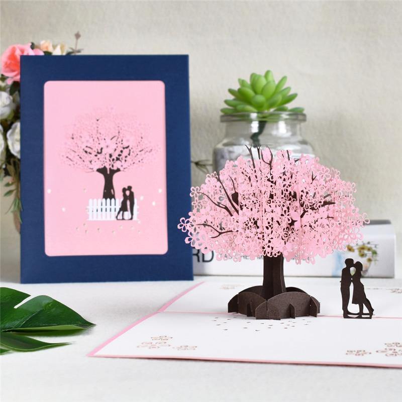 3D Pop-Up Cards Flowers Birthday Card Anniversary Gifts Postcard Unicorn Maple Cherry Tree Wedding Invitations Greeting Cards