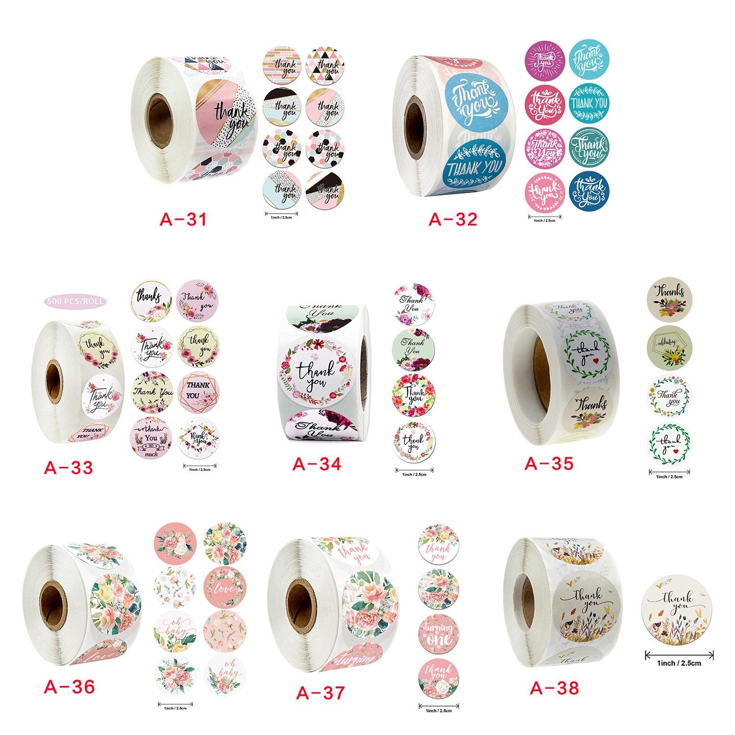 500pcs/1 Roll Paper Label Stickers Round Solid stick Thank you Flower Animal Seal Handmade Envelop Decoration Tag 2.5cm/0.98inch