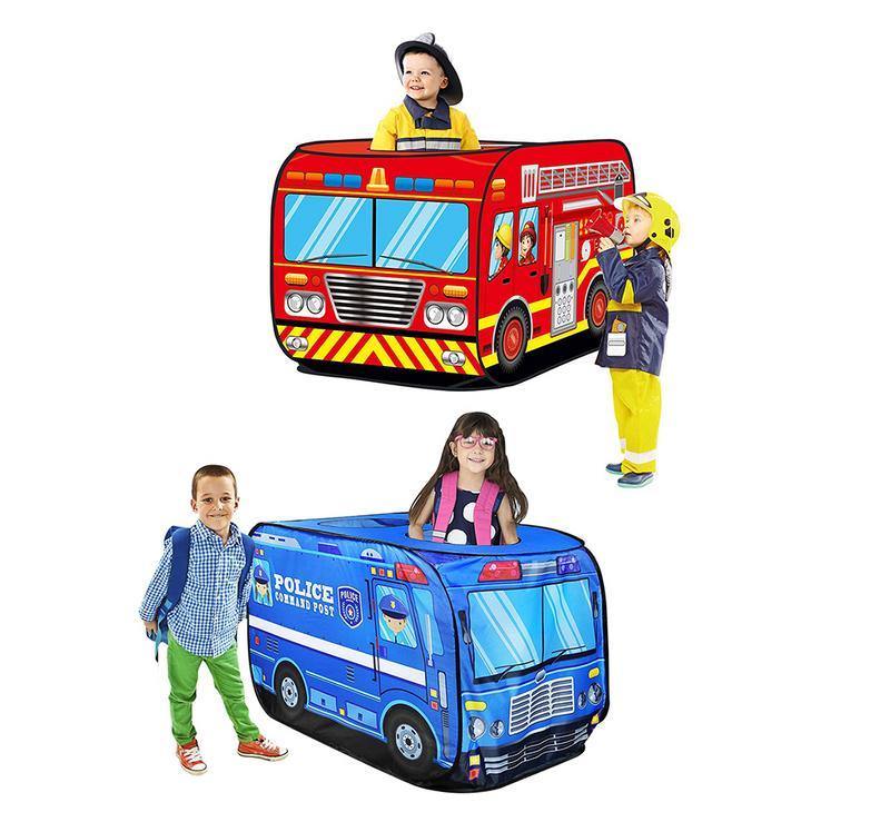 Kids Pop Up Play Tent Toy Foldable Playhouse Cloth Fire Truck Police Car Game House Bus