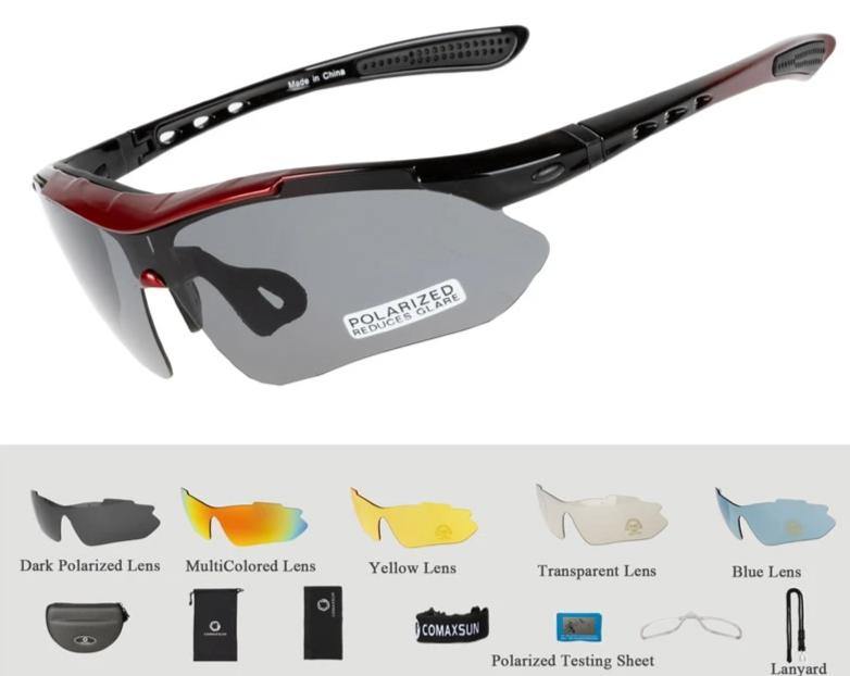 COMAXSUN Professional Polarized Cycling Glasses Bike Goggles Outdoor Sports Bicycle Sunglasses UV 400 With 5 Lens TR90 2 Style