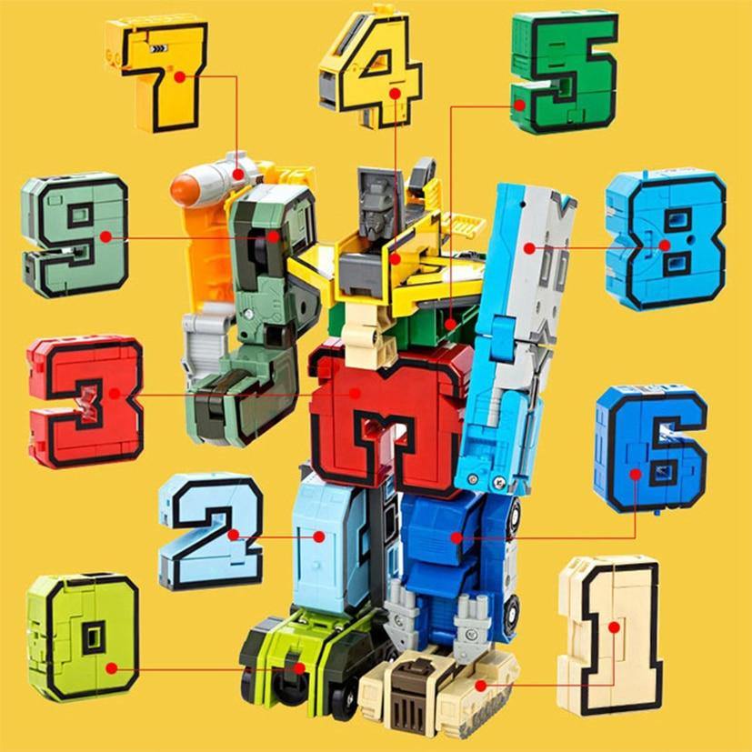 15PCS Assembling Building Blocks Educational Toys Action Figure Transformation Number Robot Deformation Robot Toy for Children