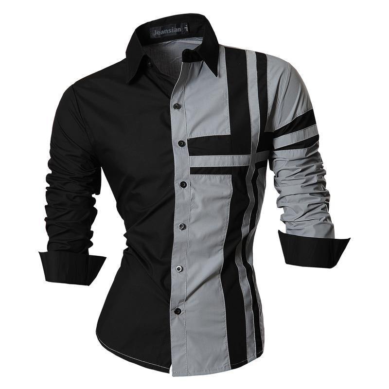 Jeansian Men's Dress Shirts Casual Stylish Long Sleeve Designer Button Down Slim Fit 8397 White
