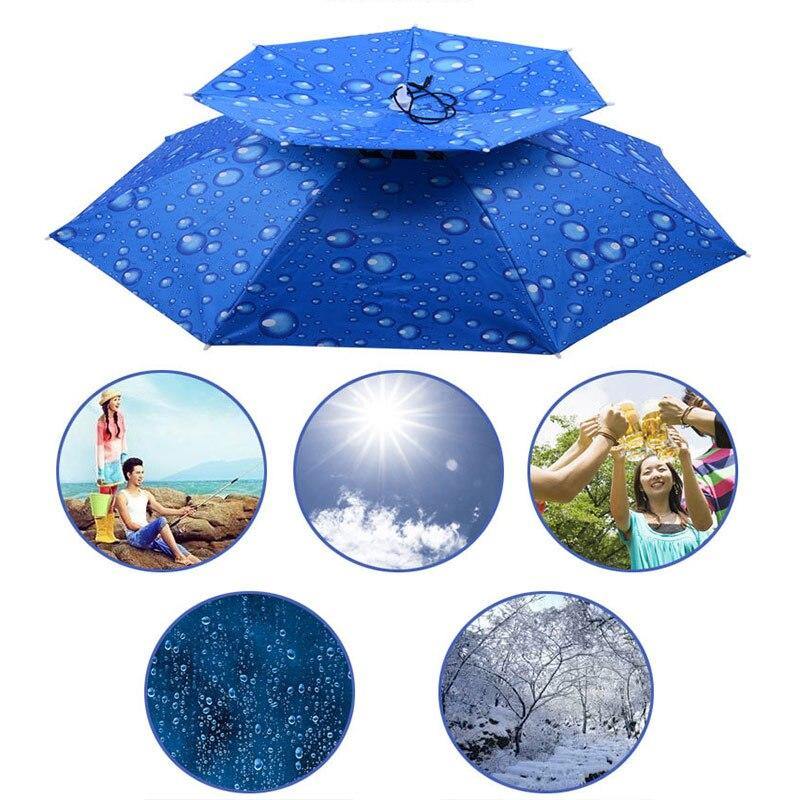Outdoor Large Double Layer Fishing Umbrella Hat Cycling Hiking Camping Beach Sunshade Sunny Rainy Anti-UV Cap For Men Women Kids