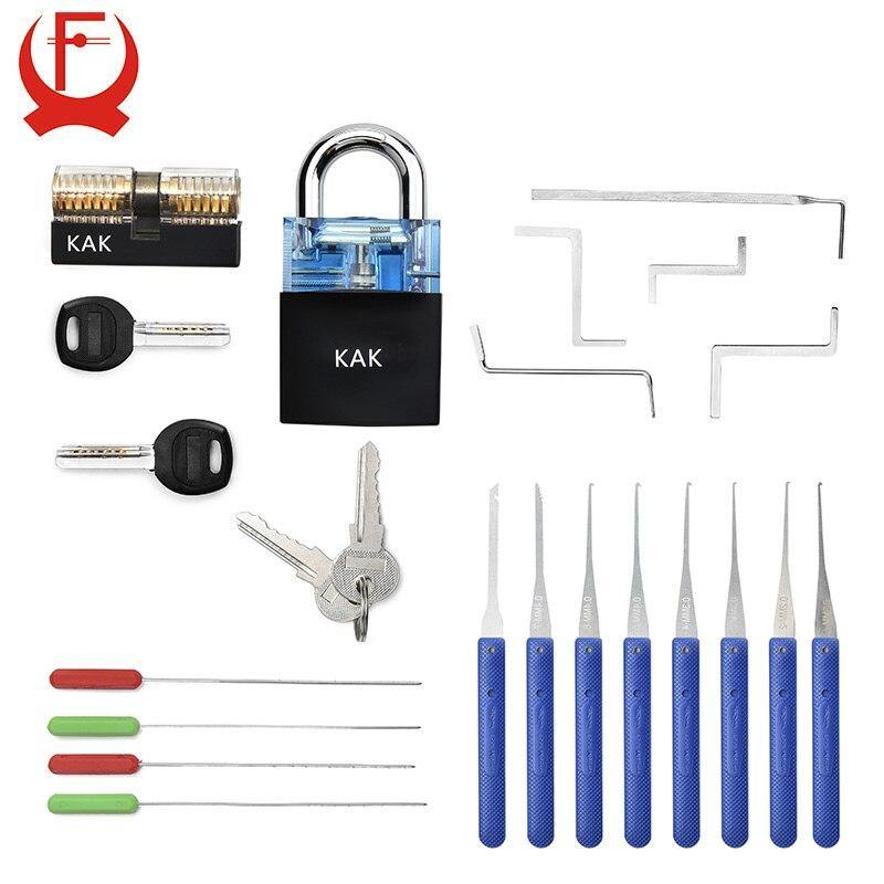 KAK Locksmith Practice Lock Tension Wrench Tool Pick Set Hook Combination Padlock Broken Key Extractor Tools Hardware With Cover