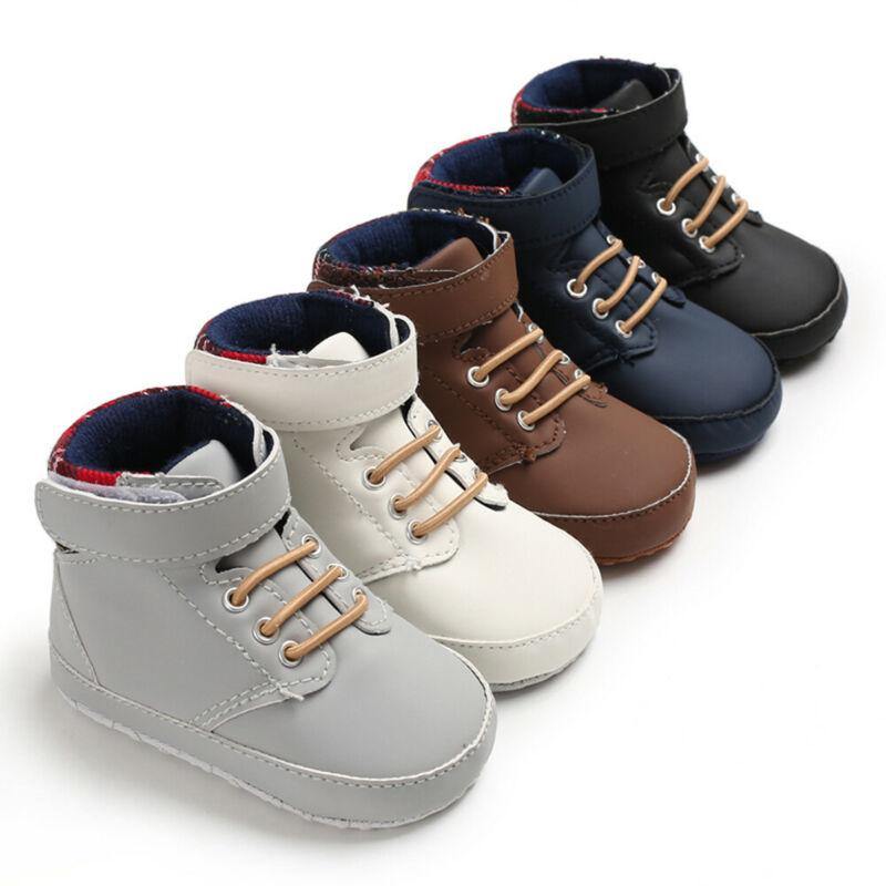 Fashion New Winter Toddler Girls Boys Boots Lace-up Crib Shoes PU Leather Plaid Newborn Baby Prewalker Soft Sole Sneakers