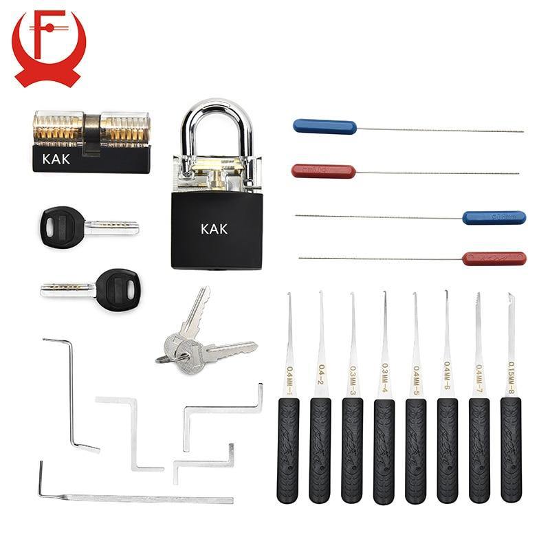 KAK Locksmith Practice Lock Tension Wrench Tool Pick Set Hook Combination Padlock Broken Key Extractor Tools Hardware With Cover