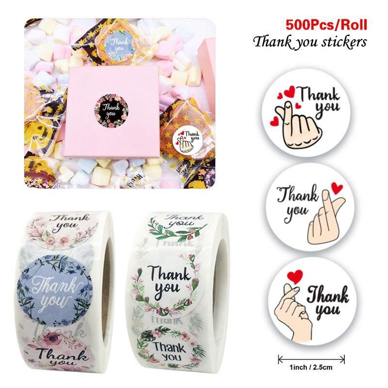 500Pcs/roll Floral Thank You Sticker for seal label scrapbooking christmas sticke decoration sticker Envelope Stationery Sticker