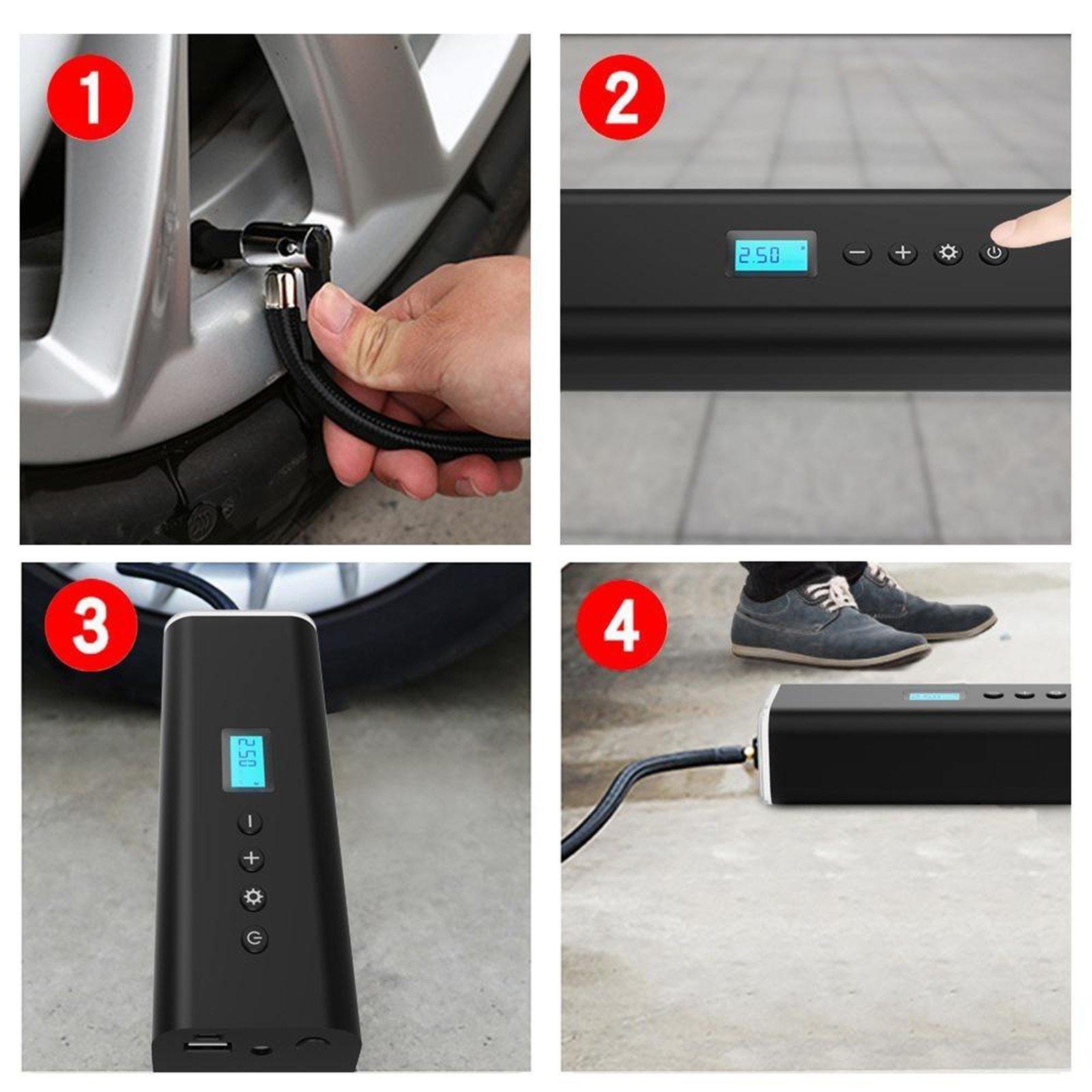 150PSI Air Pump Portable Electric Air Compressor Tire Inflator Smart Car Rechargeable Tire Pump 50W USB Cordless Emergency Light