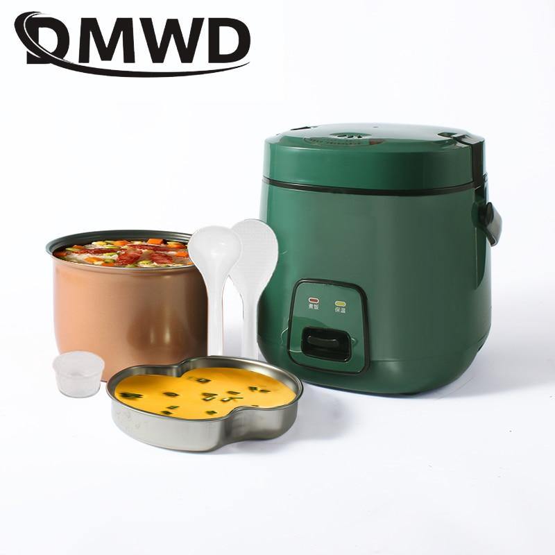 DMWD 1.2L Mini Electric Rice Cooker 2 Layers Heating Food Steamer Multifunction Meal Cooking Pot 1-2 People Lunch Box EU US Plug