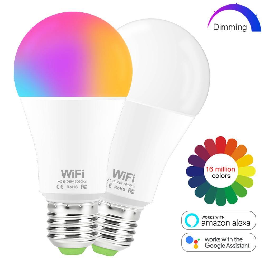 Dimmable E27 LED Lamp RGB 15W WIFI Smart Bulb Bluetooth APP Control 5W 10W IR Remote Control Colore Light Bulb 85-265V For Home