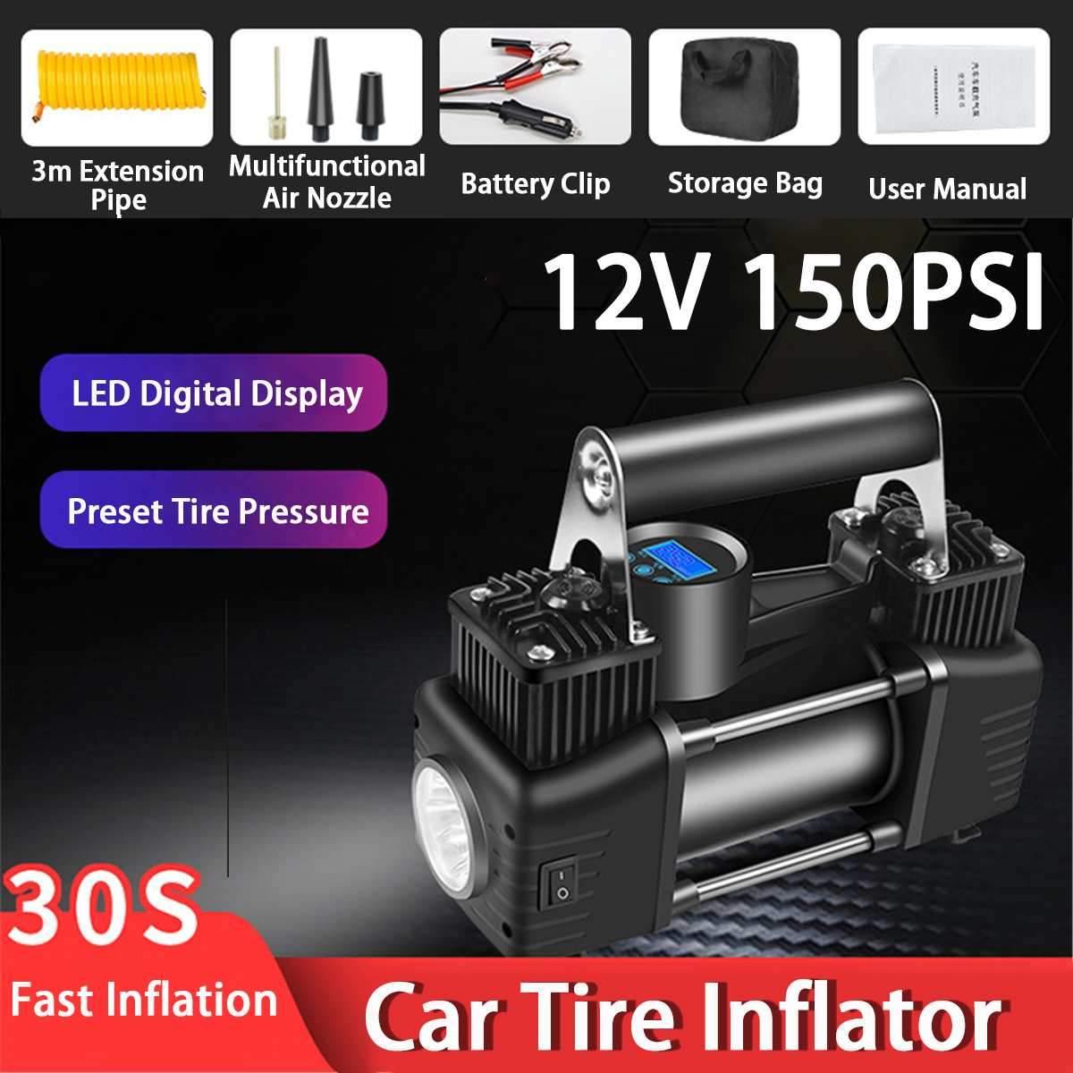 Car Air Compressor Portable Inflatable Pump Heavy Duty Digital Tyre Inflator 150PSI 12V Super Fast Air Compressors Tool Car SUV
