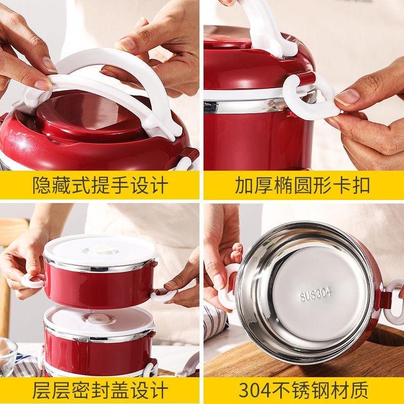 Extra-thick 304 Insulated Lunch Box Barrel Office Worker Stainless Steel Lunch Box with Lid Microwave Oven Heated Lunch Box