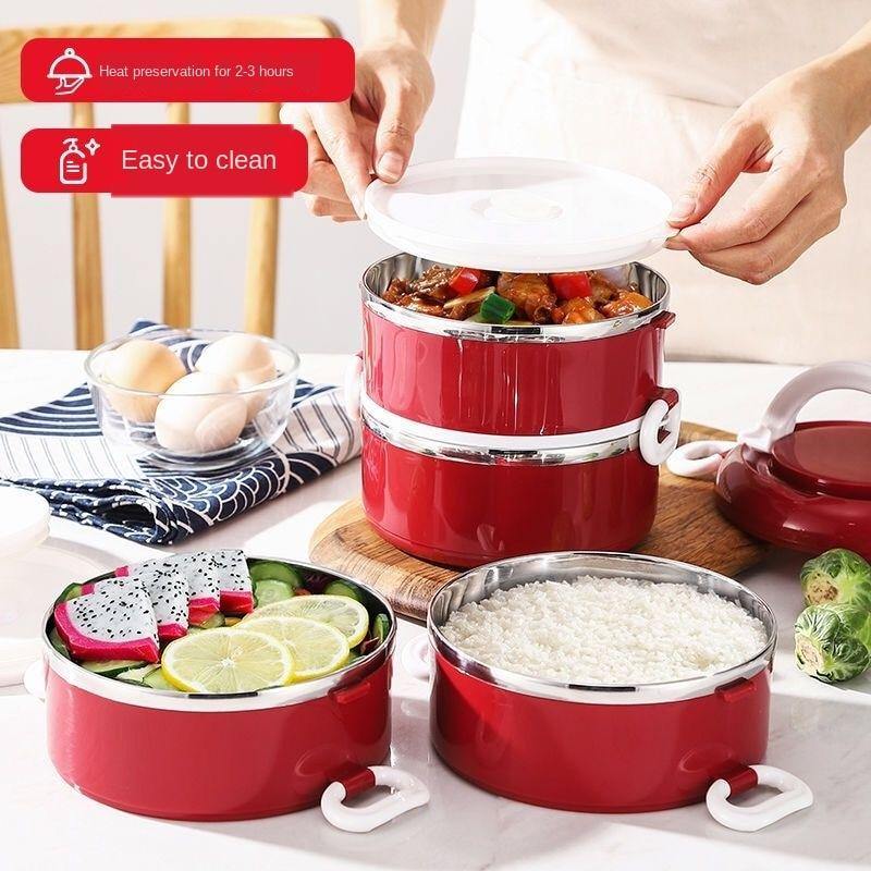 Extra-thick 304 Insulated Lunch Box Barrel Office Worker Stainless Steel Lunch Box with Lid Microwave Oven Heated Lunch Box