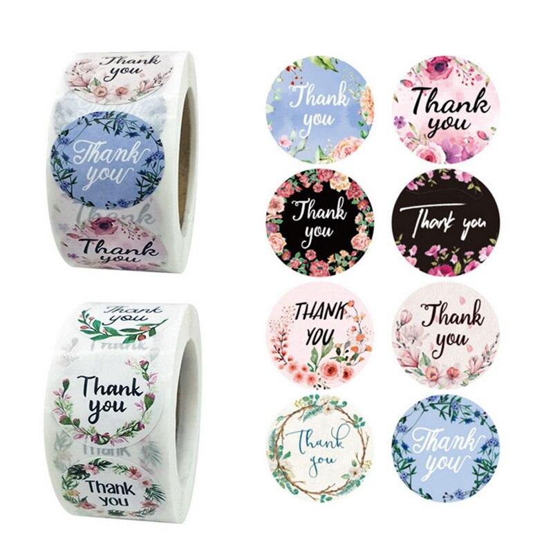 500Pcs/roll Floral Thank You Sticker for seal label scrapbooking christmas sticke decoration sticker Envelope Stationery Sticker