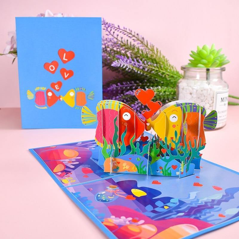 Love 3D Pop-Up Cards Valentines Day Gift Postcard with Envelope Stickers Wedding Invitation Greeting Cards Anniversary for Her