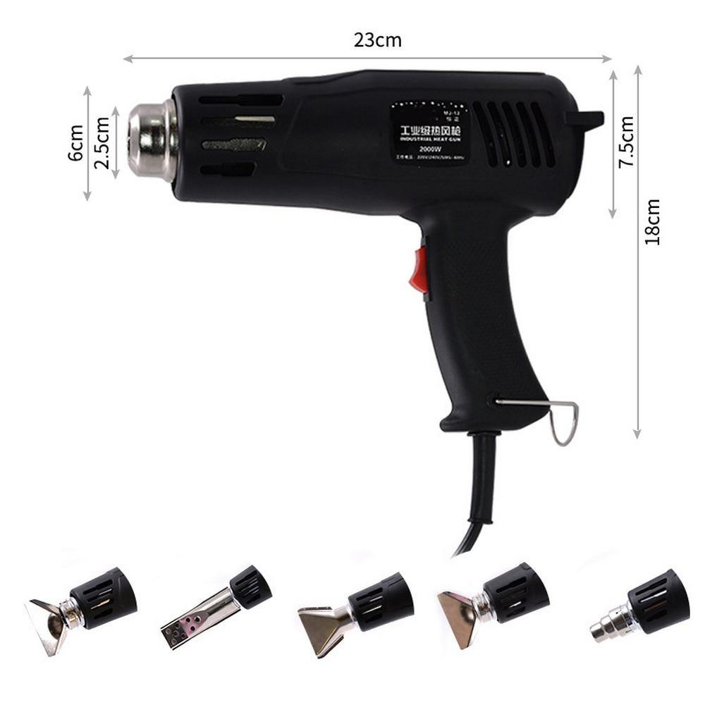 220v 2000w Electric Heat Gun Heat Gun 150-550 Work Temperature Adjustable Nozzle Car Film Bake Dry Remove Paint Thaw Food