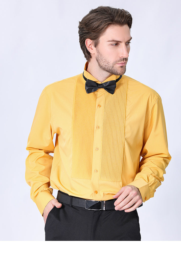 Quality elegant formal fbric wing collar gentlemen shirt party. yellow