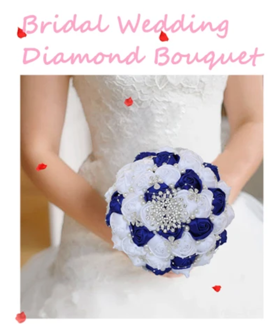 Beautiful Wedding Bouquet Holding Flowers Silk Rose Diamond W224E