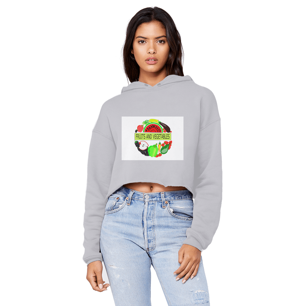 Unisex Fruits And Vegetables Design Cropped Raw Edge Boyfriend Hoodie - Mercy Abounding