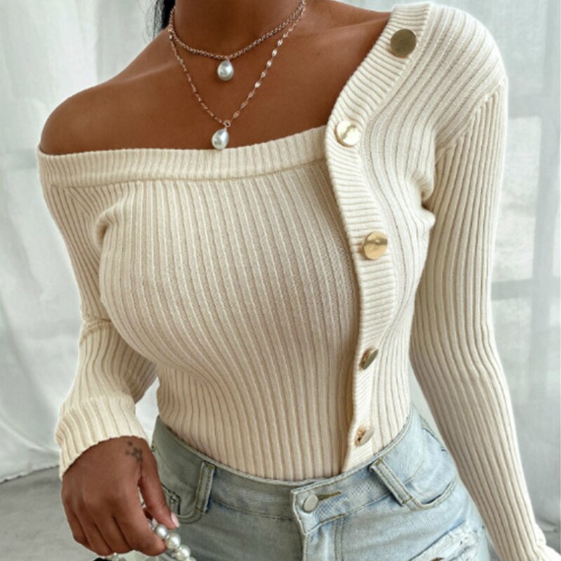 Sexy Women Sweaters Long Sleeve Off Shoulder Knitted Tops