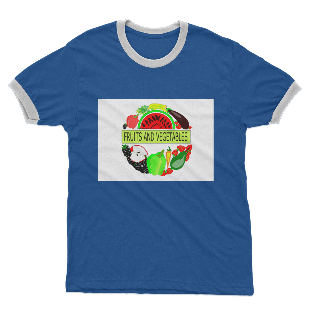 Adult Crew Neck Ringer Fruits And Vegetables Design T-Shirt - Mercy Abounding