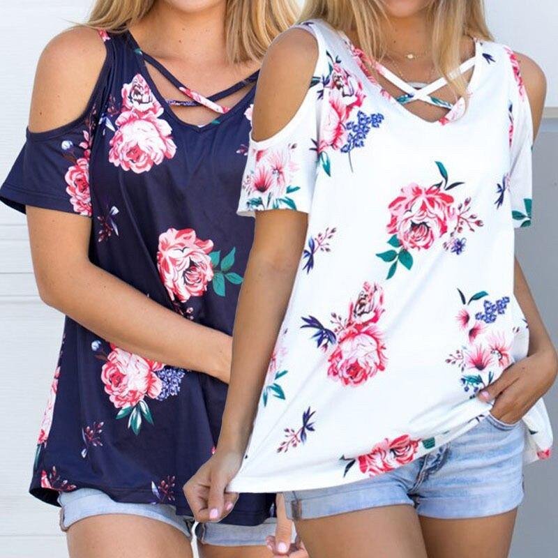 Women Off Shoulder Flower Short Sleeve Top - Mercy Abounding