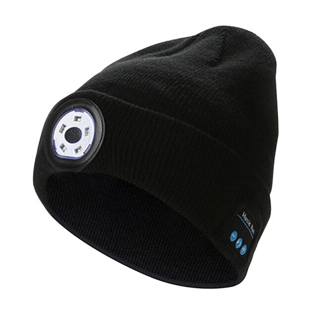 Winter Beanie LED Lighted Knitted Headphones Rechargeable Cap