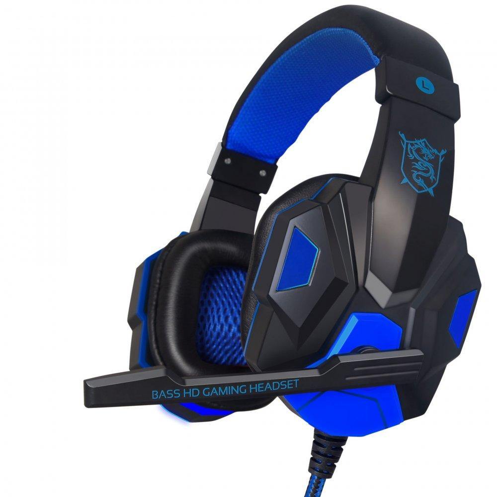 2.2M PC780 Gaming Headsets with Light Mic Stereo Earphones Deep Bass for PC Computer Gamer Laptop Black and blue do not shine