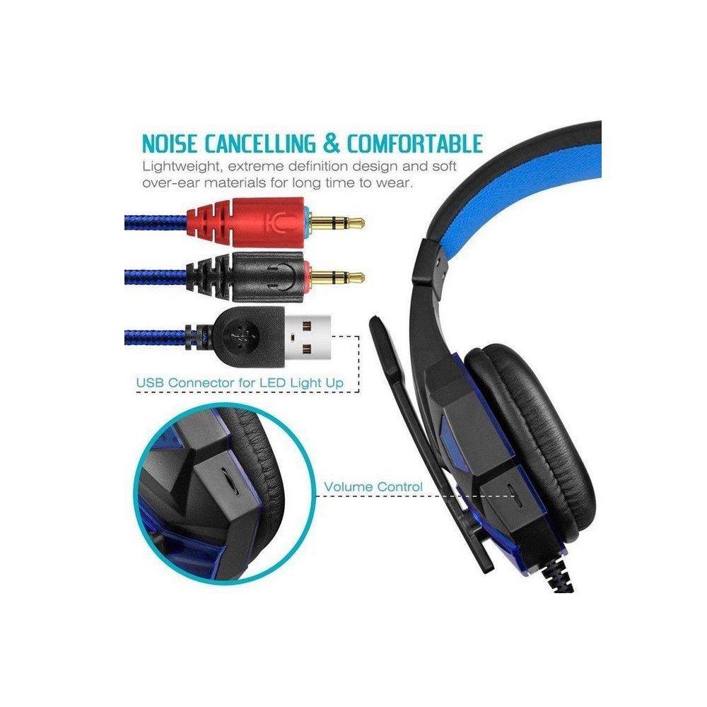 2.2M PC780 Gaming Headsets with Light Mic Stereo Earphones Deep Bass for PC Computer Gamer Laptop Black and blue do not shine