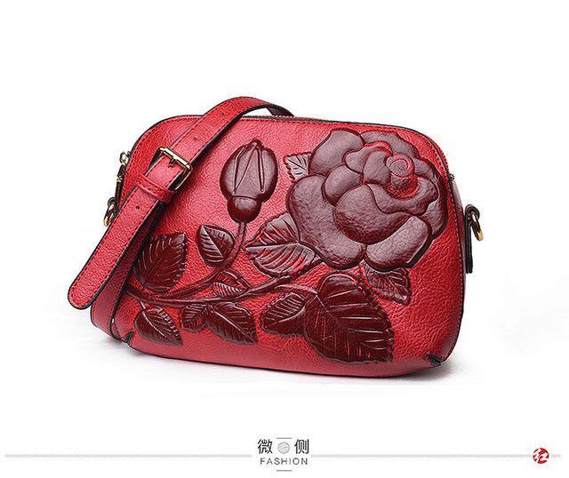 Beautiful Women Embossed Rose Flower Leather Crossbody Shoulder Bags - Mercy Abounding