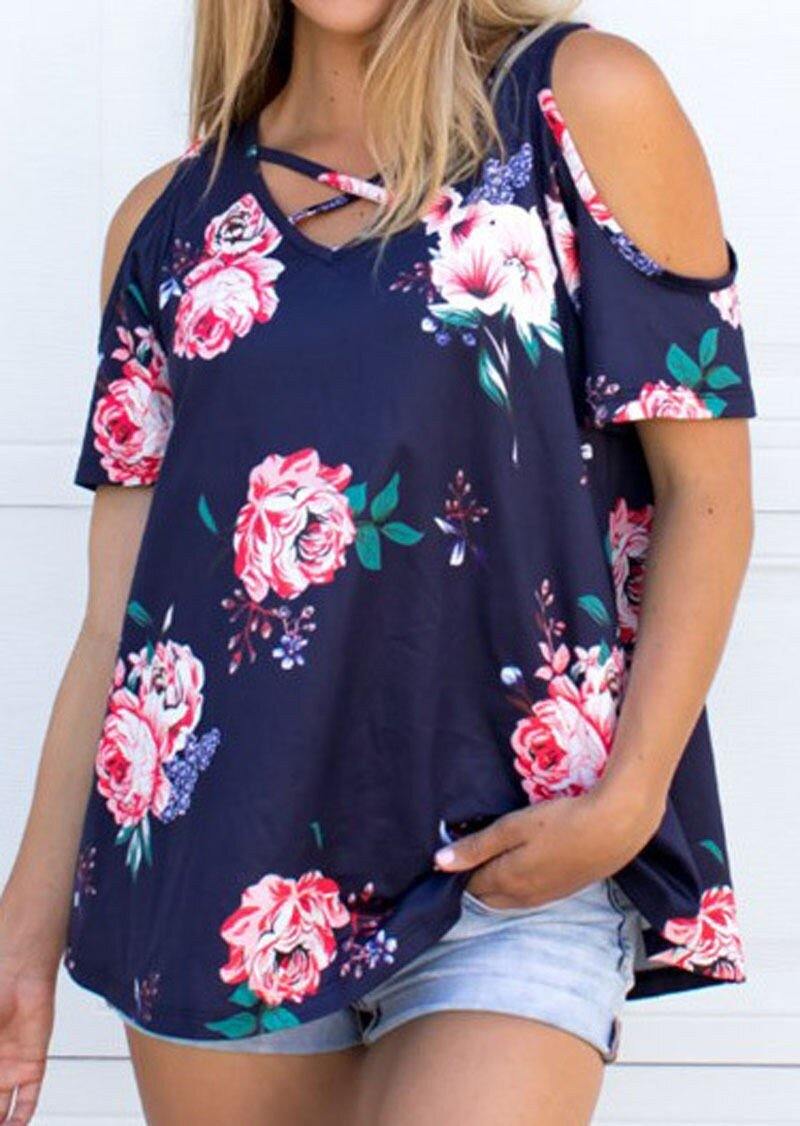 Women Off Shoulder Flower Short Sleeve Top - Mercy Abounding