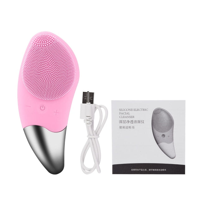 Electric Ultrasonic Silicone Facial Cleansing Massager Brushes