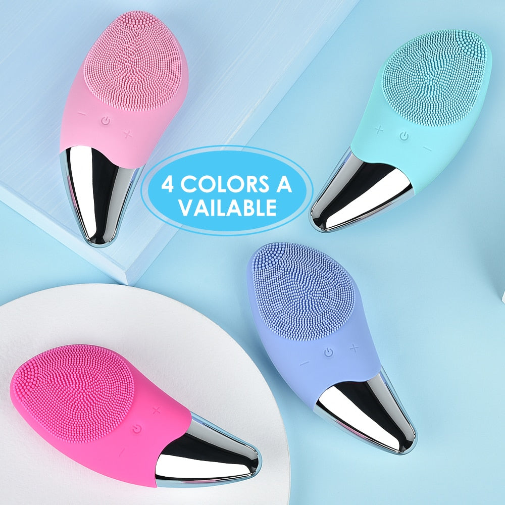 Electric Ultrasonic Silicone Facial Cleansing Massager Brushes