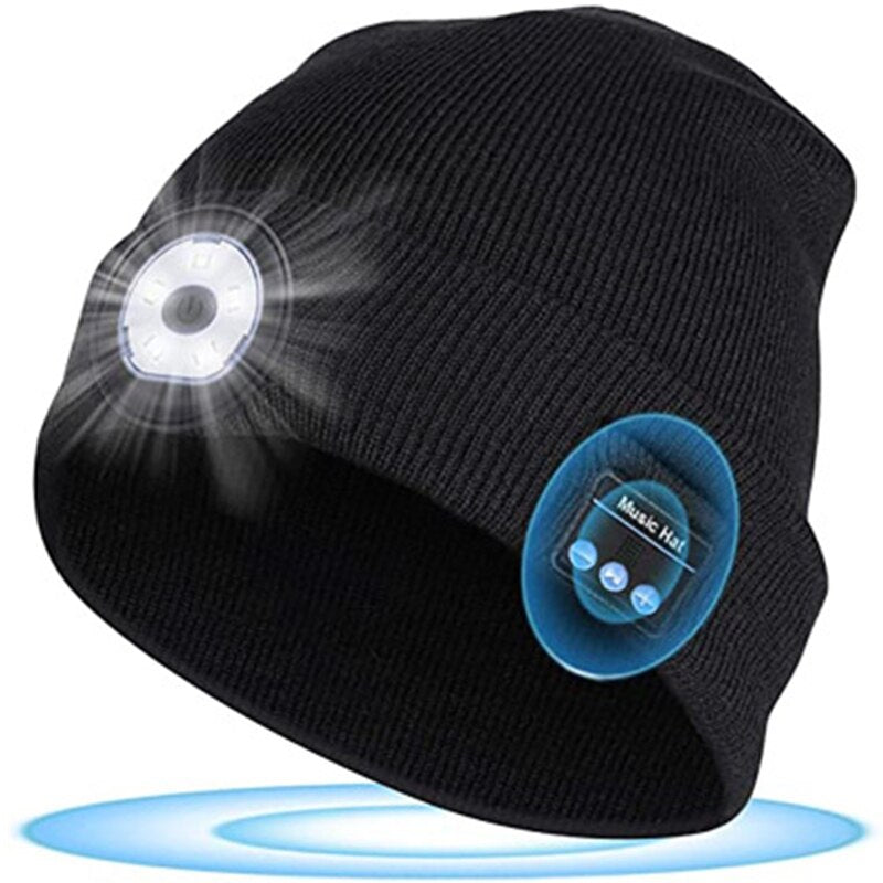 Unisex LED knitted warm winter beanie Headphones hat