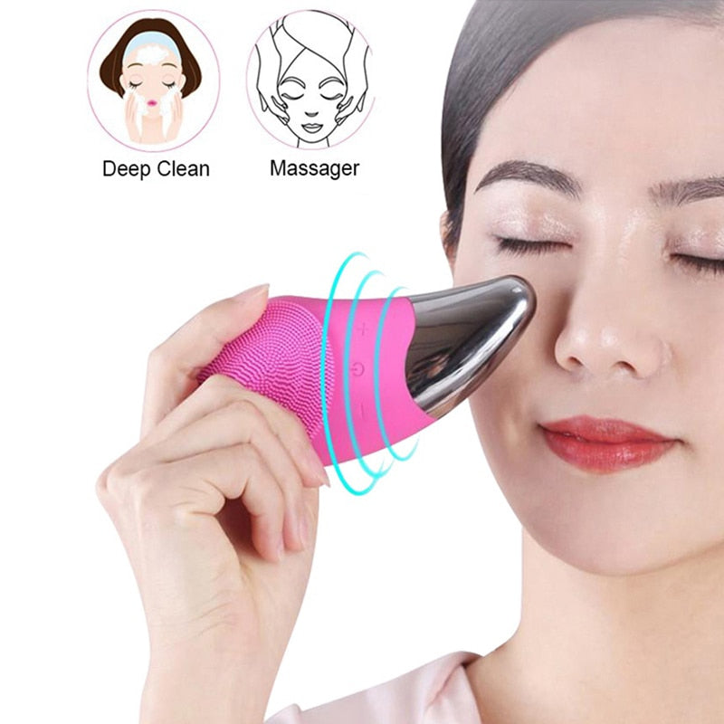 Electric Ultrasonic Silicone Facial Cleansing Massager Brushes