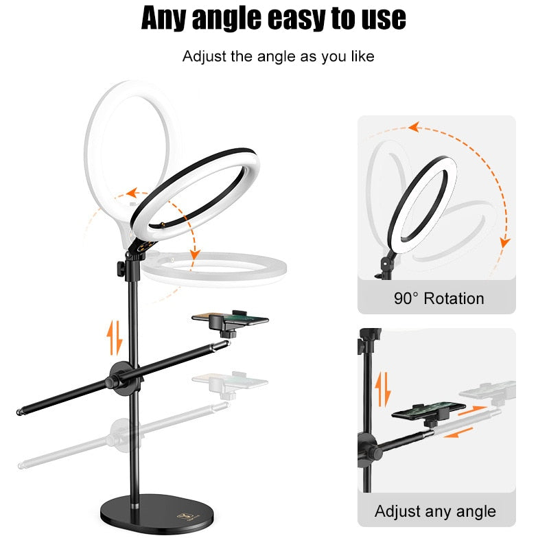 LED Tabletop Ring Flash Tripods Monopod Mobile Phone Holder Light