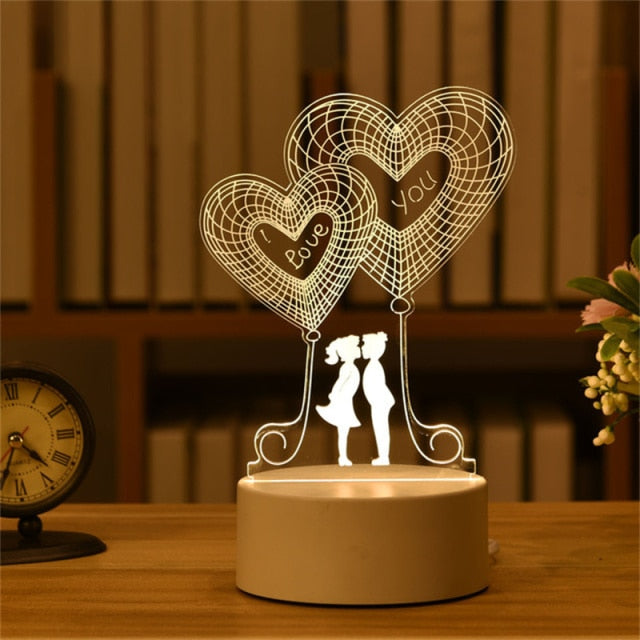 Night Light 3D  Led  Lamp For Valentines Christmas Wedding Bedroom