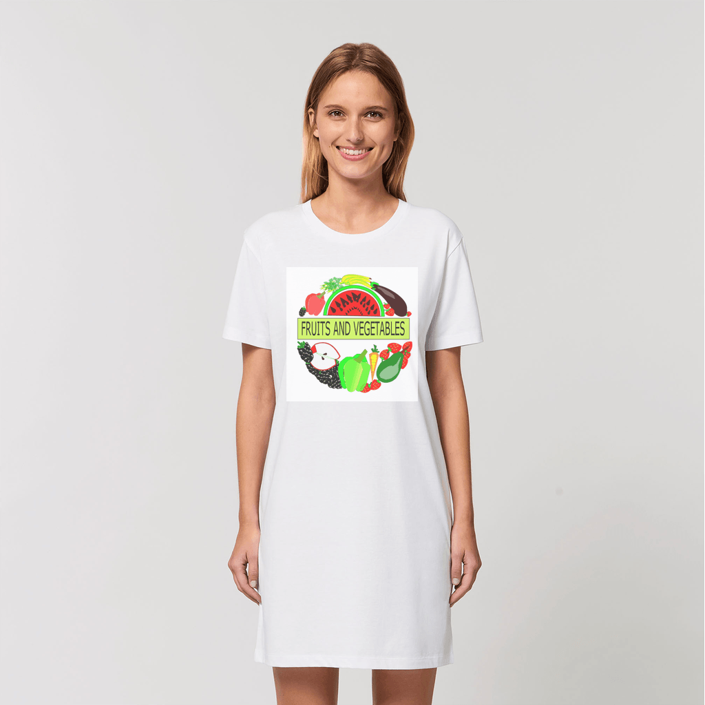 Women's Fruits And Vegetables Design Cotton T-Shirt Dress - Mercy Abounding