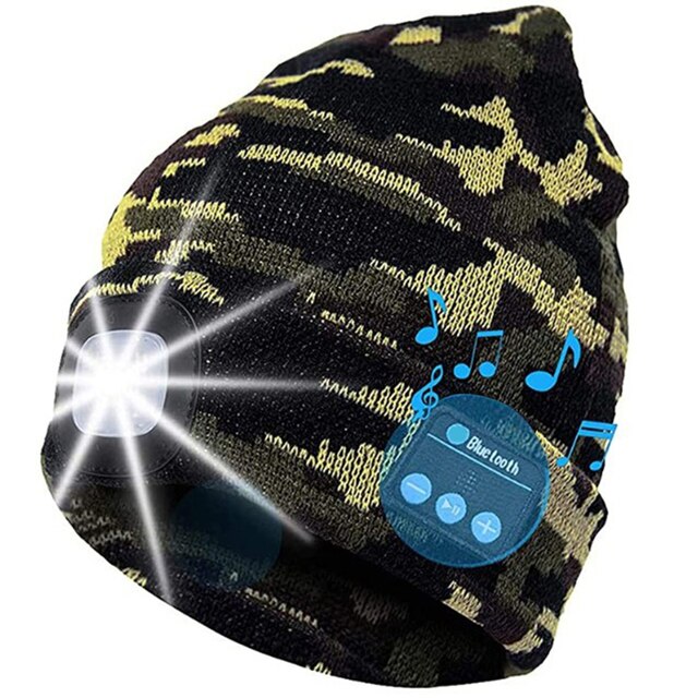 Winter Beanie LED Lighted Knitted Headphones Rechargeable Cap