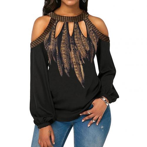 Elegant Women Cold Shoulder Long Sleeve Blouse Round Neck