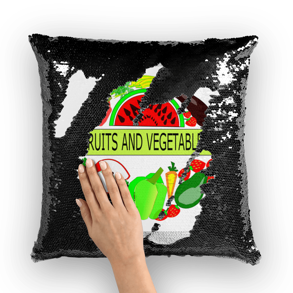 Gorgeous Home Decor Fruits And Vegetables Design Sequin Cushion Cover - Mercy Abounding