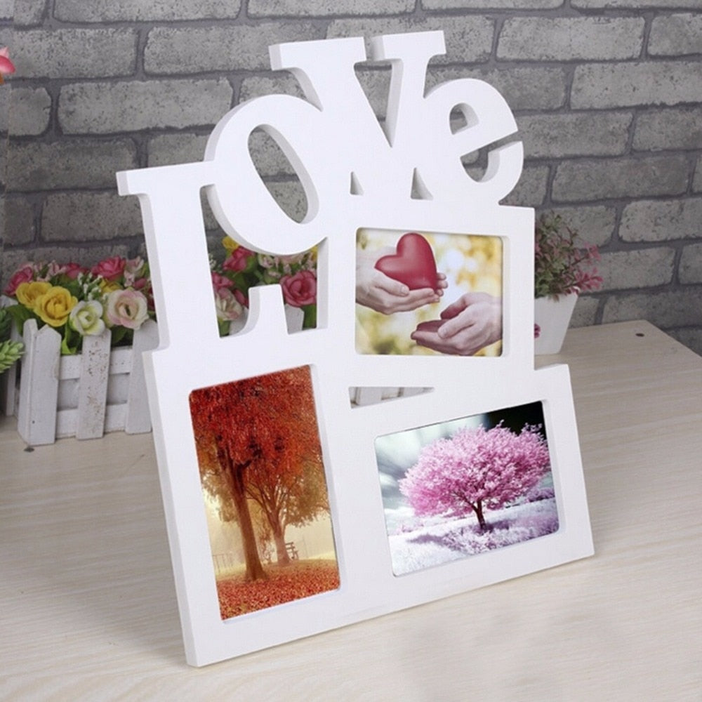 White Base Love Hollow  Wooden Family Photo Picture Frame