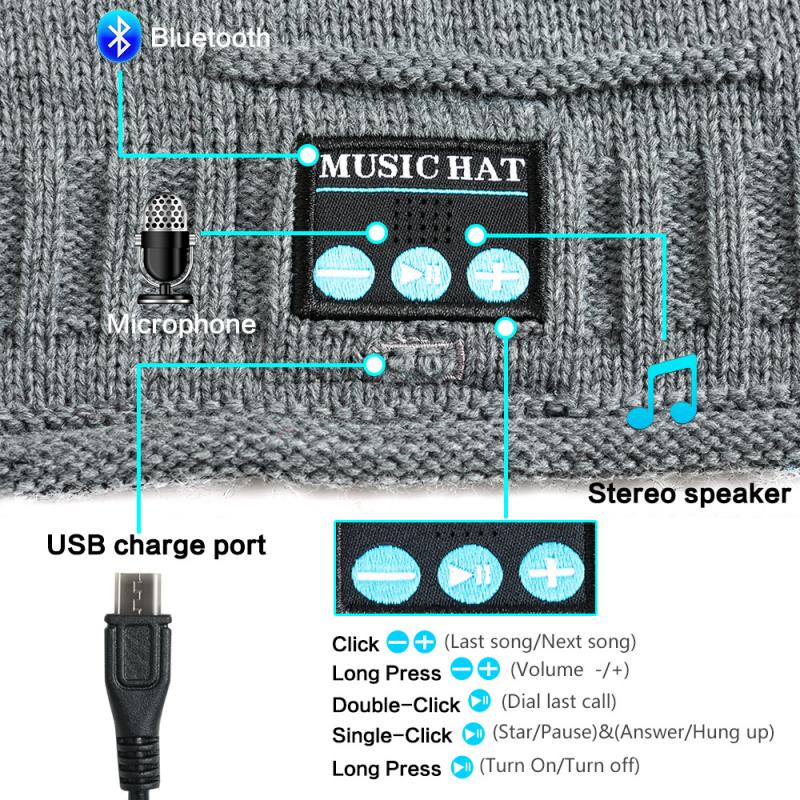 Wireless Headphones Beanie Bluetooth Speaker 5.0 Cap Hat