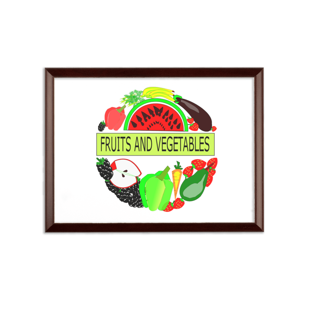 Brown Wooden  Fruits And Vegetables Design Wall Plaque - Mercy Abounding