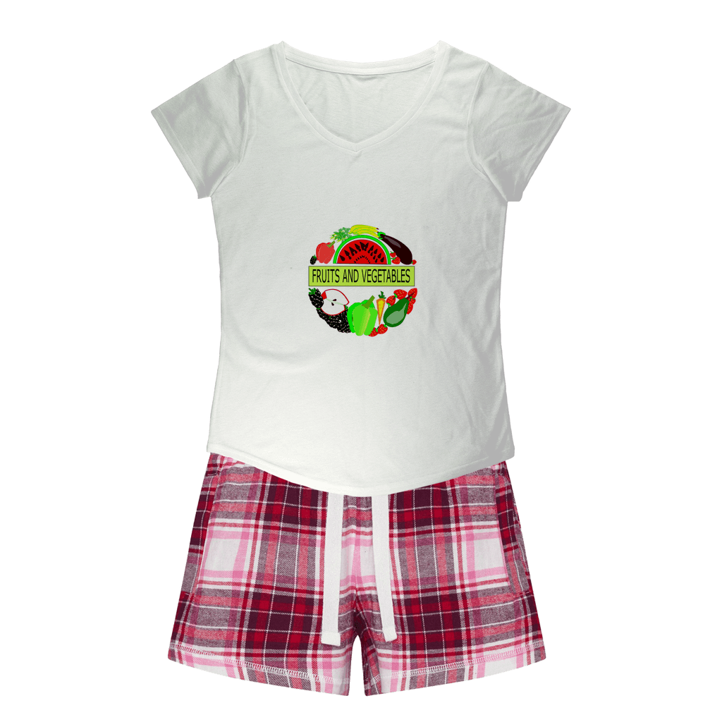 Beautiful Fruits And Vegetables Design Girls Sleepy Nightwear Tee Flannel Short - Mercy Abounding