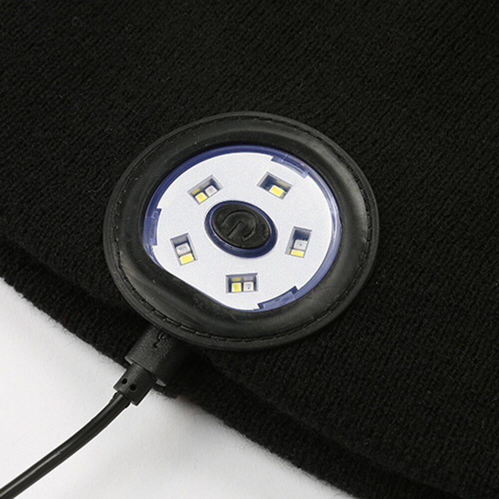 Winter Beanie LED Lighted Knitted Headphones Rechargeable Cap