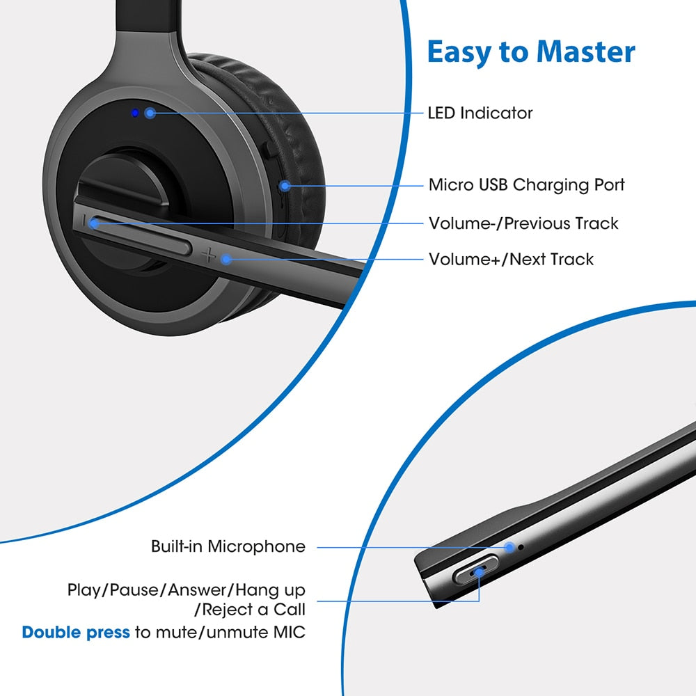 Headphones Bluetooth Wireless Laptop Call Center Office