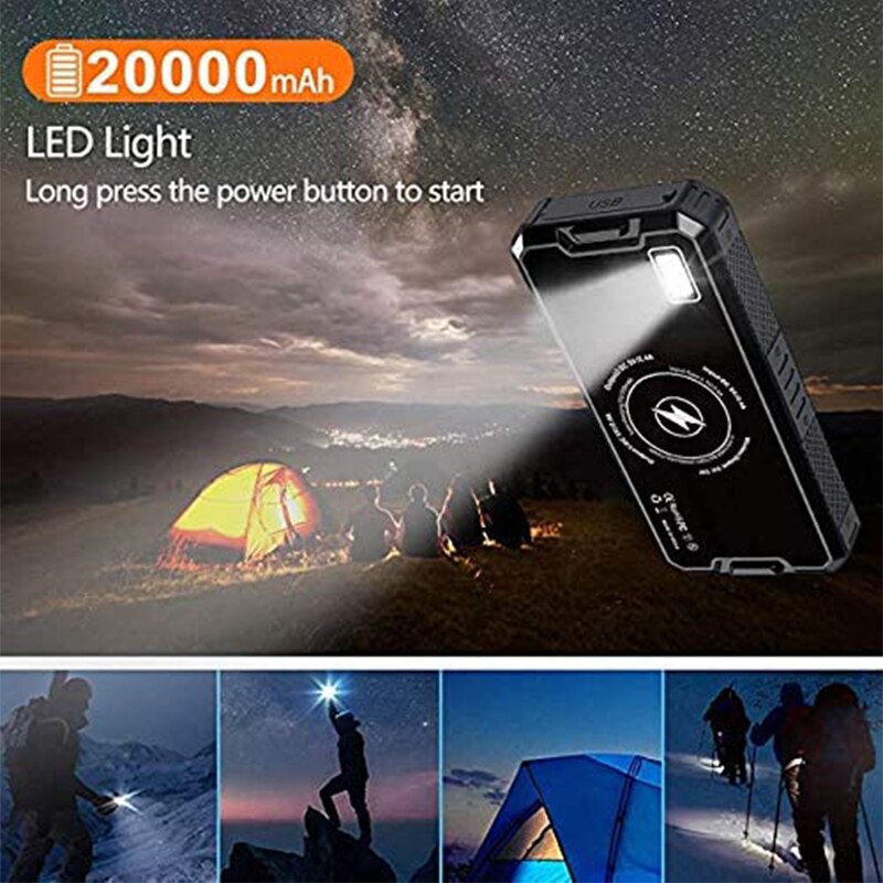 Wireless Solar Panel Power Bank 80000 mA for iPhone Samsung